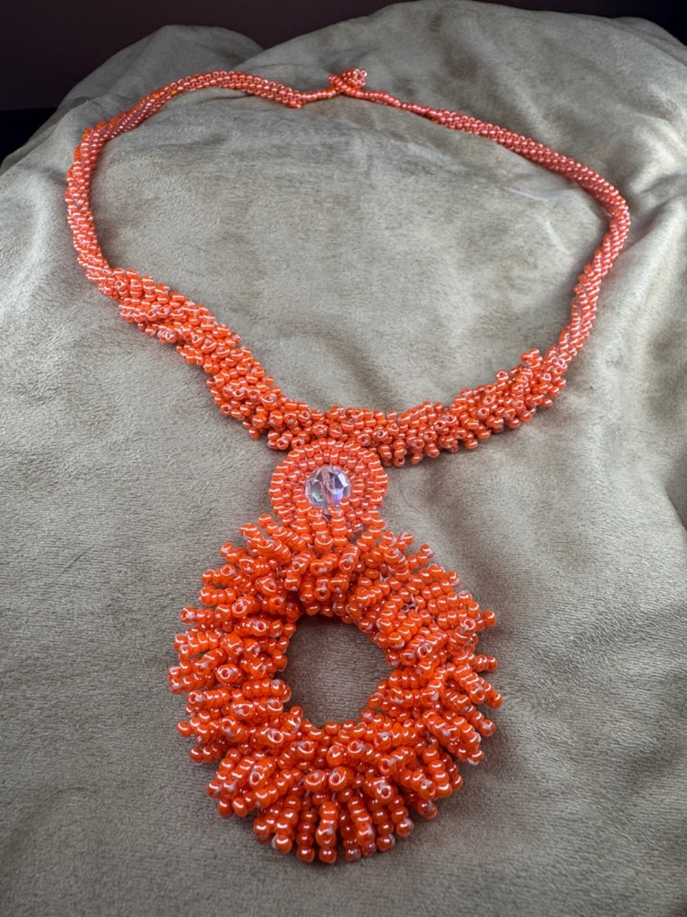 Handcrafted Orange Beaded Statement Necklace with Pendant